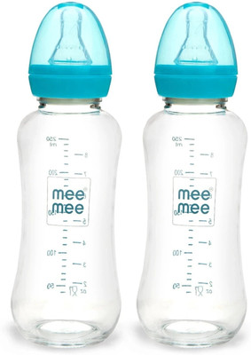 MeeMee Mee Mee Premium Glass Feeding Bottle Blue 240ml + Blue 240ml Combo - 240 ml(Blue)