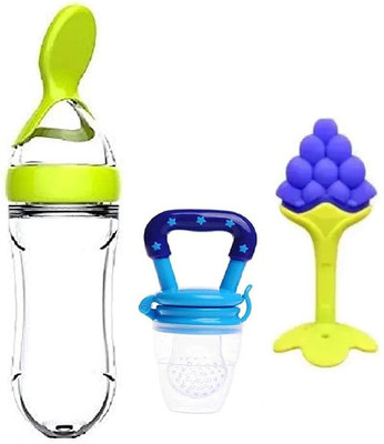 otia Baby Silicone Food Nibbler, Fruit Feeder,Fruit Teether, Pacifier Nibbler Combo - 125 ml(Multicolor)
