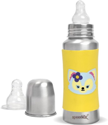 SPEEDEX Stainless Steel Baby Feeding Bottle Internal Marking,Silicon Grip(1 Nipple Free) - 240 ml(Yellow)