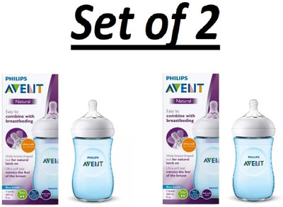 PHILIPS Avent Natural 2. 0 Blue Feeding Bottle 260ml SCF035/10 (Pack of 2) - 260 ml(Blue)