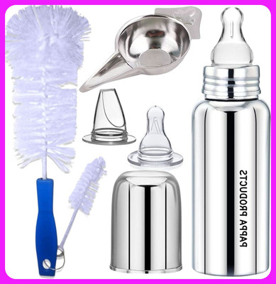 Pappa Stainless Steel Baby Feeding Bottle - 300 ml(Silver)