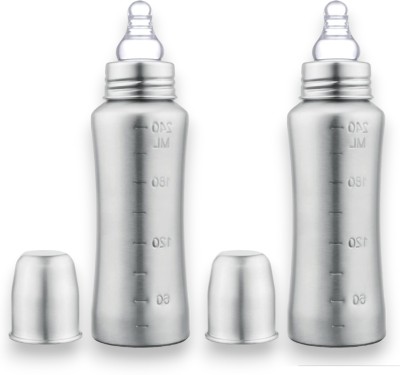 HM POINT Baby Stainless Steel Feeding Bottle for Kids/New Born - 240 ml(Metallic Silver-25)