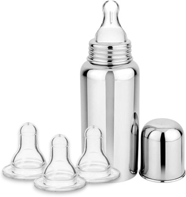 RB Point Stainless Steel Infant Baby Feeding Bottle With 3 Extra Nipple - 250 ml(Silver)