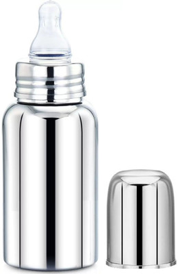 PGD Regular Design Stainless Steel Baby Feeding Bottle, Mirror Finish Plain Silver - 220 ml(Plain Silver)