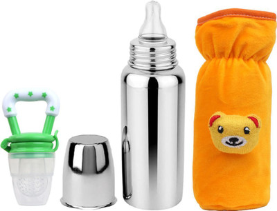 ORILACE Baby feeding bottle with cover & baby fruit feeder 0 to 2 years BPA free - 250 ml(YELLOW+BOTTLE+GR+FEEDER) ORILACE Baby feeding bottle with cover & baby fruit feeder 0 to 2 years BPA free - 250 ml(YELLOW+BOTTLE+GR+FEEDER)
