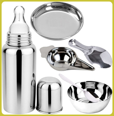 Pappa Premium Stainless Steel Feeding Bottle for Baby - 220 ml(Plain silver)