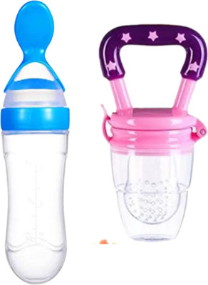 Babylib Silicon Spoon Feeder Bottle With Fruit Soother Nipple - 90 ml(Multicolor, Fruit Soother- Multicolor)