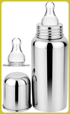 Pappa Premium Stainless Steel Feeding Bottle for Baby - 220 ml(Plain silver)