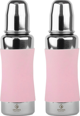 SPADES Baby Feeder Bottle 250ml Stainless Steel | Mirror Finish BPA Free Pack of 2 - 250 ml(Pink)