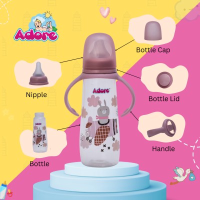 Adore England 2 in 1 Narrow Neck Anti-Colic Feeding Bottle - BIS approved - 250 ml(Pink)