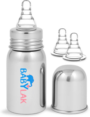 babylak Baby Milk Bottle Steel Feeding Bottle With Silicone Nipple Steel bottle For Kids - 150 ml(Multicolor)