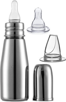 PGD Slim Steel Baby Feeding Bottle for New Born Babies with Extra sipper & Nipple - 250 ml(Silver)