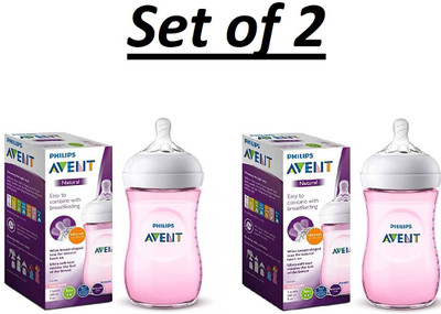 PHILIPS Avent Natural 2. 0 Pink Feeding Bottle 260ml SCF034/10 (Pack of 2) - 260 ml(Pink)