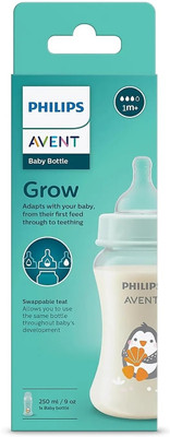 Philips Avent Grow Baby Bottle SCF060/01 | Penguin |0m+ age | BPA free | Pack of 1 - 250 ml(White)