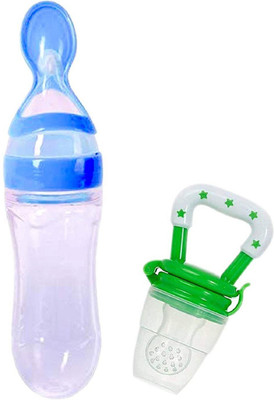 CROSAL Premium Silicone Soother & Spoon Feeder Teether and Feeder(Blue, Green)
