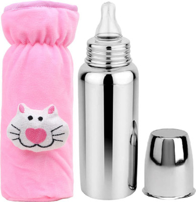 ORILACE Baby feeding bottle with bottle cover steel bottle 0 to 2 years BPA Free - 250 ml(PINK+BOTTLE)