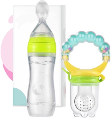 Millionminds Feeding Bottle With Spoon 90ML And Ring Fruit Feeder (Combo Pack of 2 Items) - 90 ml(Multicolor)