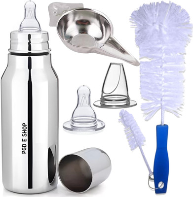 PGD Baby Deluxe Feeding Bottles with Silicone Nipples - 350 ml(Silver)