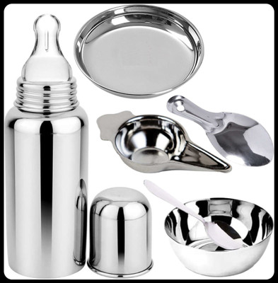 Pappa Leak Proof Stainless Steel Baby Milk Bottle - 220 ml(Plain silver)