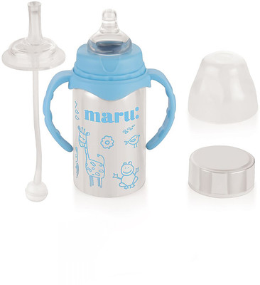 MARU 3-in-1 Steel Printed Feeding Bottle for Newborns - 3+ Months Kids - 240 ml(Blue)