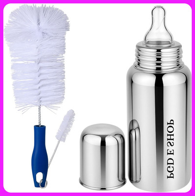 Pappa Stainless Steel Baby Feeding Bottle - 300 ml(Plain silver)