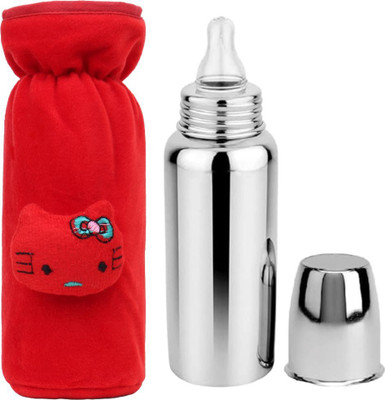 ORILACE Baby feeding bottle with bottle cover steel bottle 0 to 2 years BPA Free - 250 ml(RED+BOTTLE)