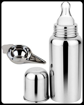 Pappa Leak Proof Stainless Steel Baby Milk Bottle - 220 ml(Plain silver)