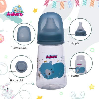 Adore England 2 in 1 Narrow Neck Anti-Colic Feeding Bottle - BIS approved - 125 ml(Blue)