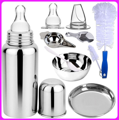 Pappa Stainless Steel Baby Feeding Bottle - 200 ml(Silver)