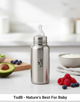 Todb Feeding Bottle for Babies | 250ml | Nipple | Milk| Non-Toxic, Rust-Free - 250 ml(Silver)
