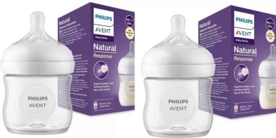 Philips Avent SCY900/01 Natural Bottle Baby Feeding Bottle 0m+ (Pack of 2) 125 ml (Clear) - 125 ml(White)