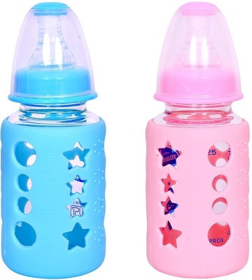 Drake Combo of 2 Premium Borosilicate Bottle Glass Baby Feeding Bottle - 125(Blue & Pink)