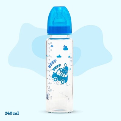 MeeMee MILK-SAFE™ PREMIUM GLASS FEEDING BOTTLE WITH ANTI-COLIC TEAT - 250 ml(Blue)