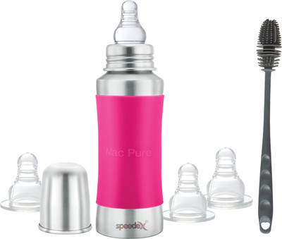 SPEEDEX Stainless Steel Baby Feeding Bottle , Brush (240 ml, 3 Extra Nipple Free)-Pink - 240 ml(Pink)