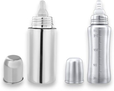 HM POINT Pack of 2 Stainless Steel Baby Feeding Bottle for Kids - 240 ml(Metallic Silver-18)