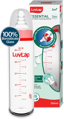 LuvLap Essential Slim Neck Glass Feeding Bottle, Suitable for 3M+ Babies Pack of 1 - 250 ml(Red)