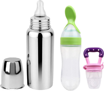 BLUSCAILE FeedBot Standard Baby feeding bottle with silicone Nipple-250ml(Silver) - 250 ml(BOTT+GRENSPOON+BLUFEEDER) BLUSCAILE FeedBot Standard Baby feeding bottle with silicone Nipple-250ml(Silver) - 250 ml(BOTT+GRENSPOON+BLUFEEDER)