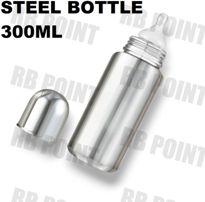 RB Point Stainless Steel Newborn Feeding Bottle Anti-Colic Nipple - 300 ml(Silver)
