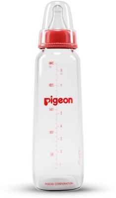 Pigeon GLASS FEEDING BOTTLE 240ML (RED) WITH ADD NIPPLE L - 240 ml(TRANSPARENT)