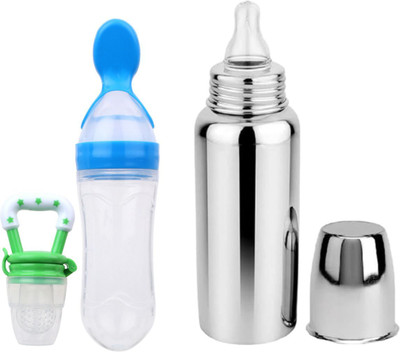 FASHION MINIS Baby feeding bottle with silicone spoon bottle & feeder 0 to 2 years BPA free - 250 ml(BBOTTLE+BLUESPOON+GREENFEEDER) FASHION MINIS Baby feeding bottle with silicone spoon bottle & feeder 0 to 2 years BPA free - 250 ml(BBOTTLE+BLUESPOON+GREENFEEDER)