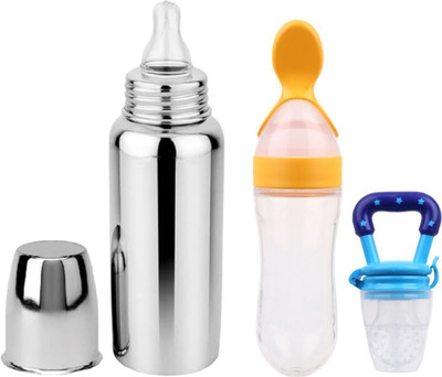 ORILACE Baby feeding bottle with silicone spoon bottle & feeder 0 to 2 years BPA free - 250 ml(BBOTTLE+YELLOWSPOON+BLUEFEEDER) ORILACE Baby feeding bottle with silicone spoon bottle & feeder 0 to 2 years BPA free - 250 ml(BBOTTLE+YELLOWSPOON+BLUEFEEDER)