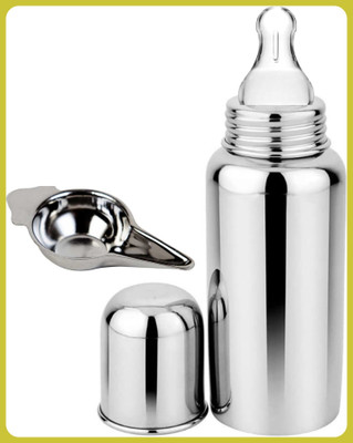 Pappa Premium Stainless Steel Feeding Bottle for Baby - 220 ml(Plain silver)