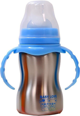 JOYFILLS 2 in 1 Baby Stainless Steel Feeding Bottle for Kids/Infants | Sipper, Nipple - 240 ml(2 in 1 blue)