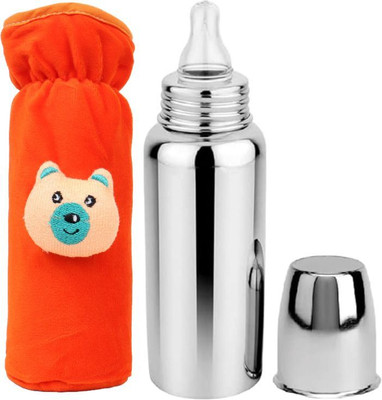 UNIECROUNEKIDS Baby feeding bottle with bottle cover steel bottle 0 to 2 years BPA Free - 250 ml(ORANGE+BOTTLE)