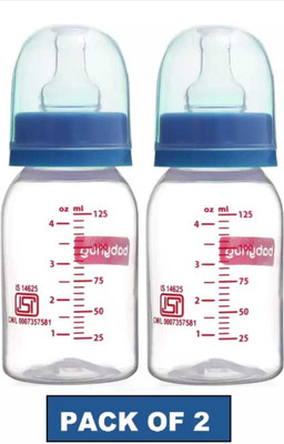 babyhug GLASS Feeding Bottle Round Shape Silicone Nipple Blue - (125ml X2) ( Pack of 2) - 250 ml(Blue)