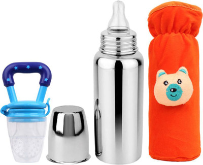 ORILACE Baby feeding bottle with cover & baby fruit feeder 0 to 2 years BPA free - 250 ml(ORANGE+BOTTLE+BLU+FEEDER) ORILACE Baby feeding bottle with cover & baby fruit feeder 0 to 2 years BPA free - 250 ml(ORANGE+BOTTLE+BLU+FEEDER)
