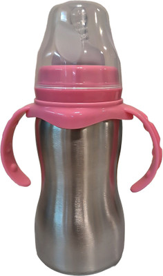 JOYFILLS 2 in 1 Baby Stainless Steel Feeding Bottle for Kids/Infants | Sipper, Nipple - 290 ml(Pack of 1 - Pink)