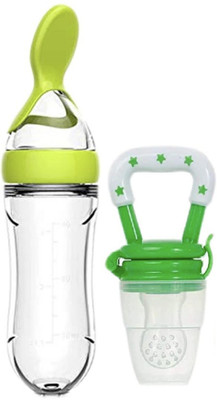 CROSAL Premium Silicone Soother & Spoon Feeder Teether and Feeder(Green)