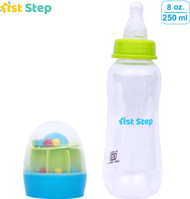 1st Step 250 Ml Feeding Bottle With Rattle Hood - 250 ml(Blue, Green)