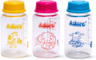 Adore IRIS Glass Breast Milk Storage Bottle - Borosilicate- Ergonomic- BIS - 125 ml(Yellow, Blue, Pink)